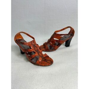 Mob‎ Wife Animal Print Impo Womens 9M Orange Snakeskin Caged Block Heel Sandals